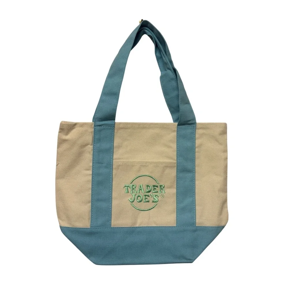 Trader Joe's Mini Pastel Canvas Tote Bag Blue Limited Edition Summer Easter New‎